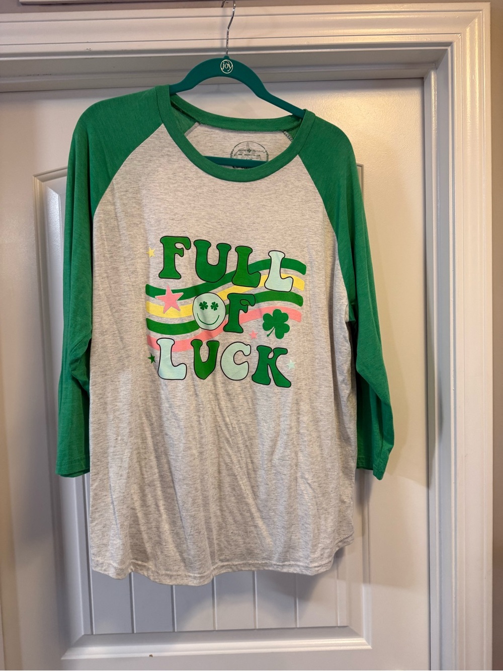 Full of Luck Raglan Tee - Green Sleeve Heather Body
